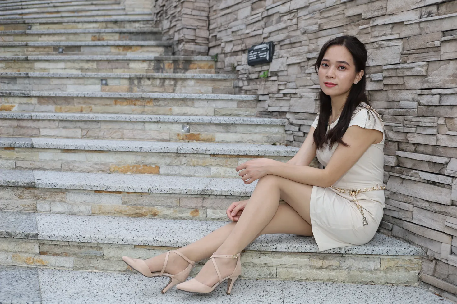 [Mzsock] NO.107 Vency Shen beige dress stockings high heels beautiful legs street photography#[70P]-30